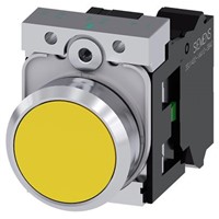 Siemens, SIRIUS ACT Yellow Flat Push Button Complete Unit, SPNO, 22mm Momentary Screw