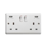 Contactum White 2 Gang Plug Socket, 2 Poles, 4.8 A, 13 A, Type G - British, USB