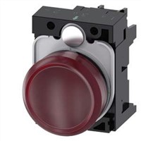 New Siemens, 3SU1, Panel Mount Red LED Indicator, 22.3mm Cutout, IP20, IP66, IP67, IP69, IP69K, Round
