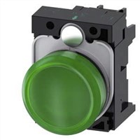 New Siemens, 3SU1, Panel Mount Green LED Indicator, 22mm Cutout, IP20, IP66, IP67, IP69, Round