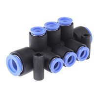 6 Outlet Ports PBT Pneumatic Manifold Tube-to-Tube Fitting, Push In 8 mm