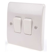 White 10 A Flush Mount Rocker Light Switch MK White 7 mm, 2 Way Screwed Semi Gloss, 2 Gang BS Standard, 250 V ac 86mm