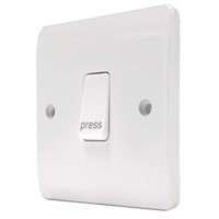 White 20 A Flush Mount Push Button Light Switch MK White 7 mm, 2 Way Clip In Semi Gloss, 1 Gang BS Standard, 250 V ac