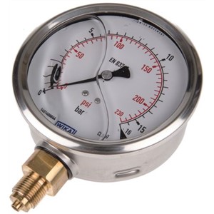 WIKA 7075589 Analogue Positive Pressure Gauge Bottom Entry 16bar, Connection Size G 3/8