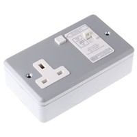 MK Electric Metalclad 13A, BS Fixing, Active, Single Gang RCD Socket, Steel, Surface Mount , Switched, 240V ac, Grey