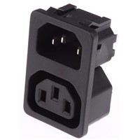 Schurter C13, C14 Snap-In IEC Plug Plug to Socket, 10A, 250 V ac