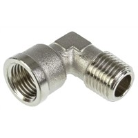 Legris Brass Nickel Plated Hydraulic Elbow Threaded Adapter, 0913 00 13, R 1/4 Male G 1/4 Female