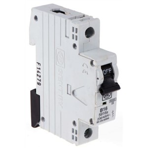 MK Electric 16A 1 Pole Type B Miniature Circuit Breaker Sentry 5916S, EMBH, EUB, S800, 230V