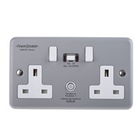 Power Breaker PowerBreaker H 13A, BS Fixing, Passive, 2 Gang RCD Socket, Metal Clad, Surface Mount , Switched, 230V ac,