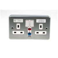 MK Electric 13A, BS Fixing, Active, 2 Gang RCD Socket, Steel, Surface Mount , Switched, 250V ac, Grey Matt