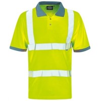 Dickies Yellow Men's Polyester Hi-Vis Short Sleeved Polo, UK- XL, EUR- XL