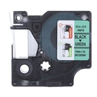 Dymo Black on Green Label Printer Tape, 12 mm Width, 7 m Length