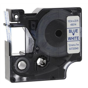 Dymo Blue on White Label Printer Tape, 12 mm Width, 7 m Length