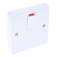 White 20 A Flush Mount Rocker Light Switch MK White 7 mm Screwed Semi Gloss, 1 Gang BS Standard, 250 V ac 86mm