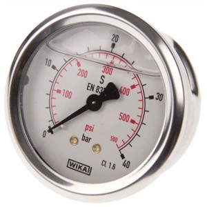 WIKA 9314197 Analogue Positive Pressure Gauge Back Entry 40bar, Connection Size G 1/4