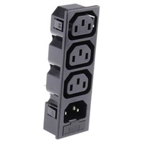 Bulgin C13, C14 (x3) Snap-In IEC Plug Plug to Socket, 10A, 250 V ac