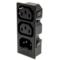 Bulgin C13, C14 x2 Snap-In IEC Plug Plug to Socket, 10A, 250 V ac