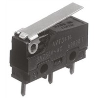 SPDT Short Hinge Lever Microswitch, 5 A @ 250 V ac