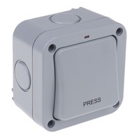 Grey 20 A Surface Mount Rocker Light Switch Grey, 2 Way Screwed Matte, 1 Gang BS Standard, 250 V 91mm LED IP66