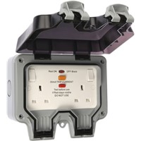 BG Electrical 13A, BS Fixing, Active, 2 Gang RCD Socket, Polycarbonate, Surface Mount , Switched, IP66, 230V ac, Grey,