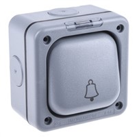 Grey 10 A Surface Mount Push Button Light Switch Grey 20 mm, 2 Way Screwed Matte, 1 Gang BS Standard 95mm Neon IP65