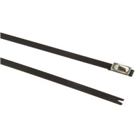 HellermannTyton, MBT14SFC Series Black Polyester Coated Stainless Steel Roller Ball Cable Tie, 362mm x 4.6 mm