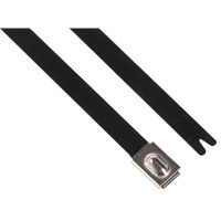 HellermannTyton, MBT14HFC Series Black Polyester Coated Stainless Steel Roller Ball Cable Tie, 362mm x 7.9 mm