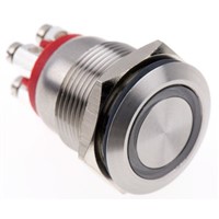 Bulgin Single Pole Single Throw (SPST) Momentary Red LED Push Button Switch, IP66, 19.2 (Dia.)mm, Panel Mount, 24V dc