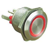 Bulgin Single Pole Single Throw (SPST) Momentary Red LED Push Button Switch, IP66, 19.2 (Dia.)mm, Panel Mount, 24V dc