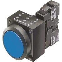 Siemens, 3SB3 Illuminated Blue Flat Push Button, NO, 22mm Momentary Screw