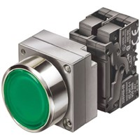 Siemens, 3SB3 Illuminated Green Flat Push Button, NO, 22mm Momentary Screw