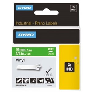 Dymo White on Green Label Printer Tape, 19 mm Width, 18 ft Length