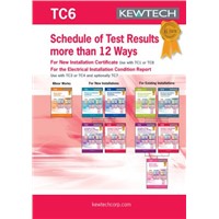 Kewtech Corporation TC6 Electrical Installation Certificate, Certificate Type Inspection &amp;amp; Test Schedule, For Use With