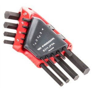 Facom 9 pieces Hex Key Set L Shape 1.5 mm, 2 mm, 2.5 mm, 3 mm, 4 mm, 5 mm, 6 mm, 8 mm, 10 mm