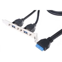 Clever Little Box Female 20 Pin Connector to 2x Mountable Female USB A USB Cable, 0.9m