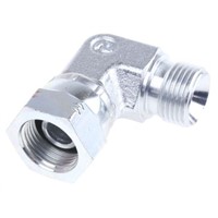 Parker Steel Zinc Plated Hydraulic Elbow Threaded Adapter, 6C6MK4S, G 3/8 Male G 3/8 Female