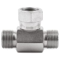 Parker Hydraulic Tee Threaded Adapter 4S6MK4S, Connector A G 1/4 Male Connector B G 1/4 Male