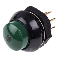 Otto Single Pole Double Throw (SPDT) Momentary Green LED Push Button Switch, IP68S, Panel Mount, 28V dc