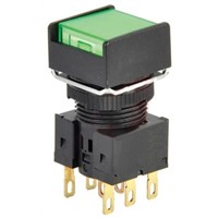 Omron, A16 Illuminated Green Square Push Button, DPDT-NO/NC, 16mm Momentary PCB Pin