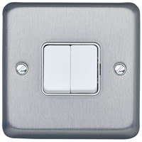 Chrome 10 A Flush Mount Plate Light Switch, 2 Way Screwed Brushed, 2 Gang BS Standard 86mm 1 1, Albany Plus Screw