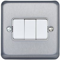 Chrome 10 A Flush Mount Plate Light Switch, 2 Way Screwed Brushed, 3 Gang BS Standard 86mm 1 1, Albany Plus Screw