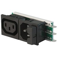 Schurter C14 (Inlet), F (Outlet) Snap-In IEC Connector Socket, Plug, 10A, 250 V ac, 125/250 V ac, Fuse Size 5 x 20mm