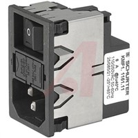 Schurter,1A,125 V ac, 250 V ac Male Snap-In Filtered IEC Connector 2 Pole KMF1.1211.11,Quick Connect 1 Fuse