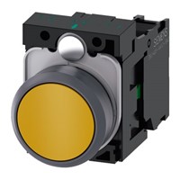 Siemens, SIRIUS ACT Non-illuminated Yellow Flat Push Button Complete Unit, NO, 22mm Momentary Screw