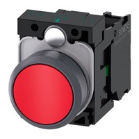 Siemens, SIRIUS ACT Non-illuminated Red Flat Push Button Complete Unit, NO, 22mm Momentary Screw