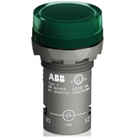 ABB, Panel Mount Green LED Pilot Light, 22.3mm Cutout, IP66, IP67, IP69K, Round, 17 mA